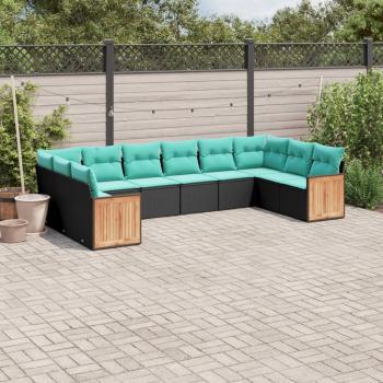 ARDEBO.de - 10-teiliges Gartensofa-Set mit Kissen, schwarzes Polyrattan