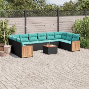 ARDEBO.de - 11-teiliges Gartensofa-Set mit Kissen, schwarzes Polyrattan
