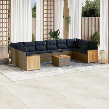 ARDEBO.de - 11-teiliges Gartensofa-Set mit Kissen, grau, Polyrattan