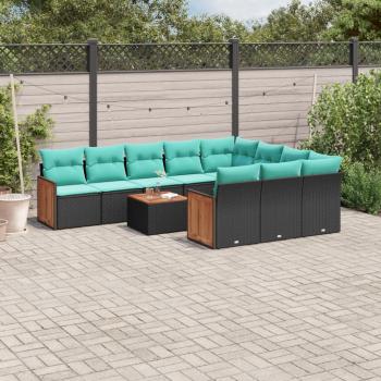 ARDEBO.de - 11-teiliges Gartensofa-Set mit Kissen, schwarzes Polyrattan