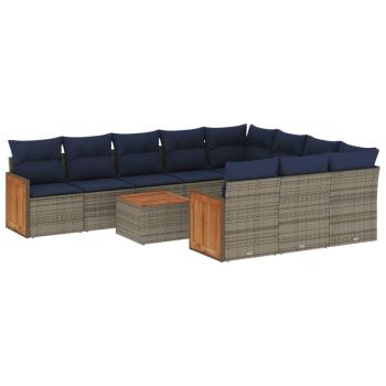 11-teiliges Gartensofa-Set mit Kissen, grau, Polyrattan