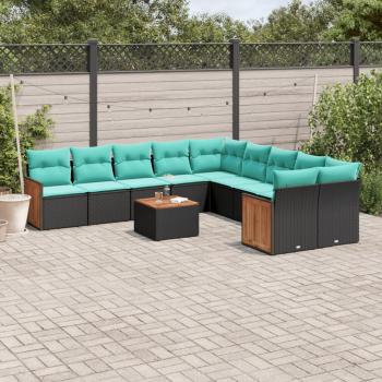 ARDEBO.de - 11-teiliges Gartensofa-Set mit Kissen, schwarzes Polyrattan