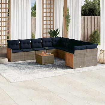 ARDEBO.de - 11-teiliges Gartensofa-Set mit Kissen, grau, Polyrattan