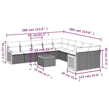 11-teiliges Gartensofa-Set mit Kissen, grau, Polyrattan