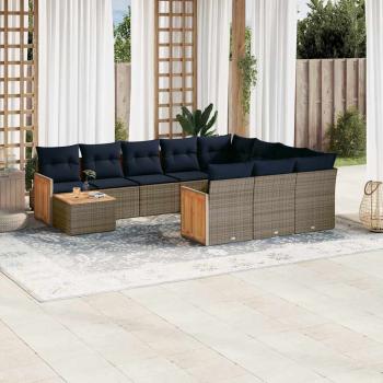 ARDEBO.de - 11-teiliges Gartensofa-Set mit Kissen, grau, Polyrattan