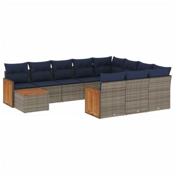 11-teiliges Gartensofa-Set mit Kissen, grau, Polyrattan