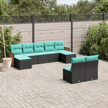 ARDEBO.de - 9-teiliges Gartensofa-Set mit Kissen, schwarzes Polyrattan