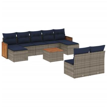 10-teiliges Gartensofa-Set mit Kissen, grau, Polyrattan
