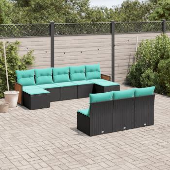 ARDEBO.de - 10-teiliges Gartensofa-Set mit Kissen, schwarzes Polyrattan