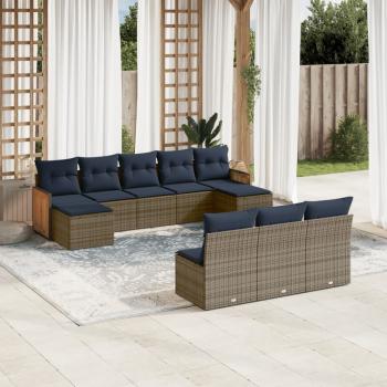 ARDEBO.de - 10-teiliges Gartensofa-Set mit Kissen, grau, Polyrattan