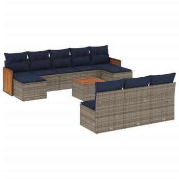 11-teiliges Gartensofa-Set mit Kissen, grau, Polyrattan