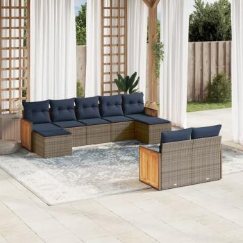 ARDEBO.de - 9-teiliges Gartensofa-Set mit Kissen, grau, Polyrattan