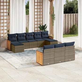ARDEBO.de - 10-teiliges Gartensofa-Set mit Kissen, grau, Polyrattan