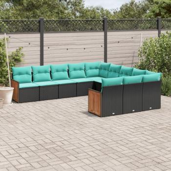 ARDEBO.de - 11-teiliges Gartensofa-Set mit Kissen, schwarzes Polyrattan