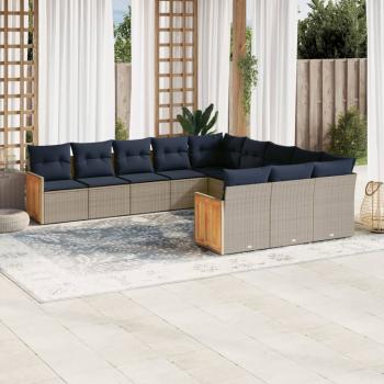 ARDEBO.de - 11-teiliges Gartensofa-Set mit Kissen, grau, Polyrattan