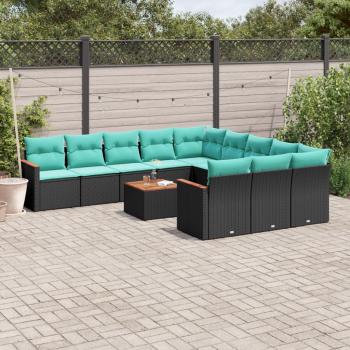 ARDEBO.de - 12-teiliges Gartensofa-Set mit Kissen, schwarzes Polyrattan