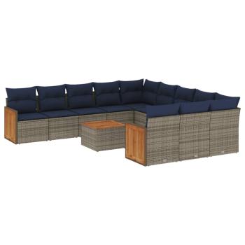 12-teiliges Gartensofa-Set mit Kissen, grau, Polyrattan