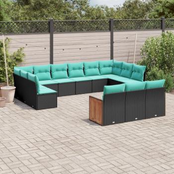 ARDEBO.de - 13-teiliges Gartensofa-Set mit Kissen, schwarzes Polyrattan