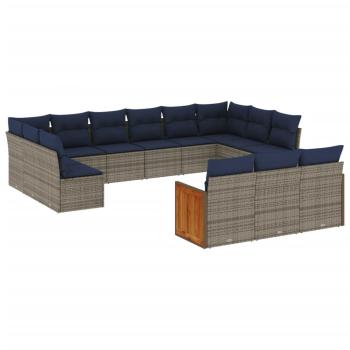 13-teiliges Gartensofa-Set mit Kissen, grau, Polyrattan
