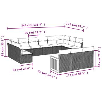 13-teiliges Gartensofa-Set mit Kissen, grau, Polyrattan