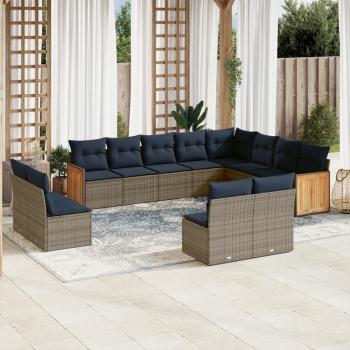 ARDEBO.de - 12-teiliges Gartensofa-Set mit Kissen, grau, Polyrattan