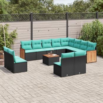 ARDEBO.de - 13-teiliges Gartensofa-Set mit Kissen, schwarzes Polyrattan