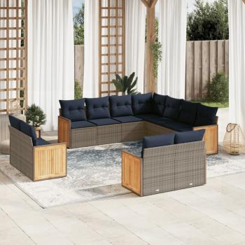 ARDEBO.de - 11-teiliges Gartensofa-Set mit Kissen, grau, Polyrattan