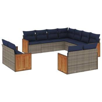 11-teiliges Gartensofa-Set mit Kissen, grau, Polyrattan