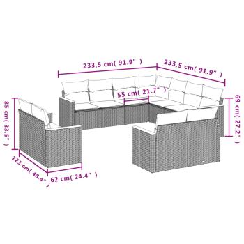 11-teiliges Gartensofa-Set mit Kissen, grau, Polyrattan