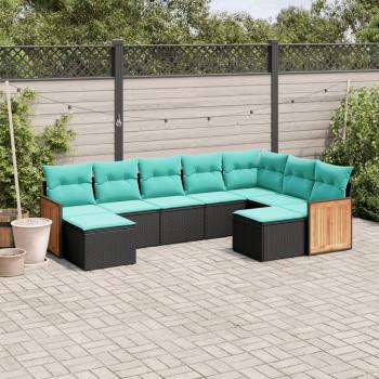 ARDEBO.de - 9-teiliges Gartensofa-Set mit Kissen, schwarzes Polyrattan