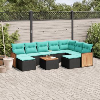 ARDEBO.de - 10-teiliges Gartensofa-Set mit Kissen, schwarzes Polyrattan