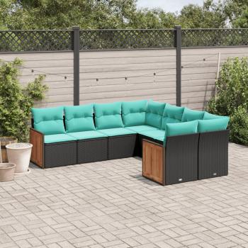 ARDEBO.de - 8-teiliges Gartensofa-Set mit Kissen, schwarzes Polyrattan
