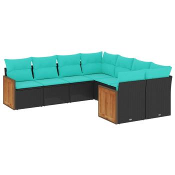 8-teiliges Gartensofa-Set mit Kissen, schwarzes Polyrattan