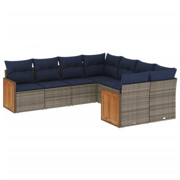 8-teiliges Gartensofa-Set mit Kissen, grau, Polyrattan