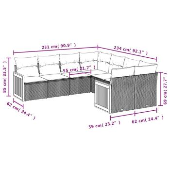 8-teiliges Gartensofa-Set mit Kissen, grau, Polyrattan