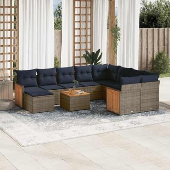 ARDEBO.de - 11-teiliges Gartensofa-Set mit Kissen, grau, Polyrattan