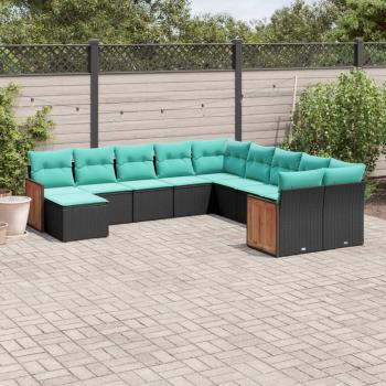 ARDEBO.de - 11-teiliges Gartensofa-Set mit Kissen, schwarzes Polyrattan
