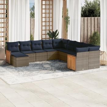 ARDEBO.de - 11-teiliges Gartensofa-Set mit Kissen, grau, Polyrattan