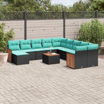 ARDEBO.de - 12-teiliges Gartensofa-Set mit Kissen, schwarzes Polyrattan