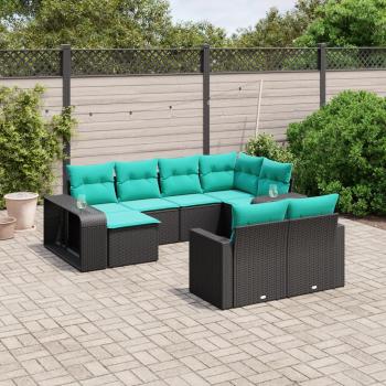 ARDEBO.de - 10-teiliges Gartensofa-Set mit Kissen, schwarzes Polyrattan