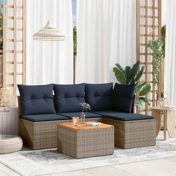 ARDEBO.de - 5-teiliges Gartensofa-Set mit Kissen, grau, Polyrattan