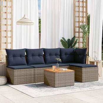 ARDEBO.de - 6-teiliges Gartensofa-Set mit Kissen, grau, Polyrattan