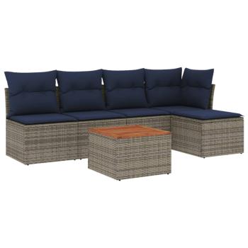 6-teiliges Gartensofa-Set mit Kissen, grau, Polyrattan