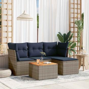 ARDEBO.de - 5-teiliges Gartensofa-Set mit Kissen, grau, Polyrattan