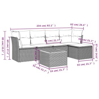 6-teiliges Gartensofa-Set mit Kissen, grau, Polyrattan