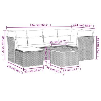 7-teiliges Gartensofa-Set mit Kissen, grau, Polyrattan