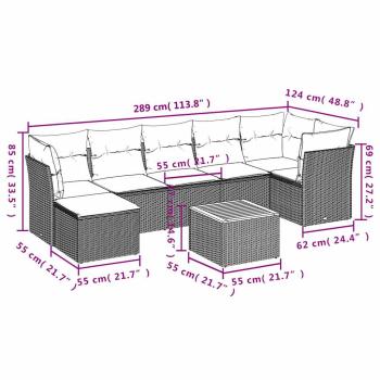 8-teiliges Gartensofa-Set mit Kissen, grau, Polyrattan