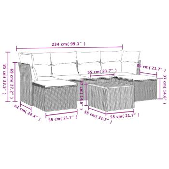 7-teiliges Gartensofa-Set mit Kissen, grau, Polyrattan