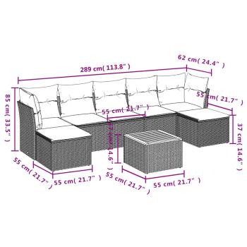 8-teiliges Gartensofa-Set mit Kissen, grau, Polyrattan