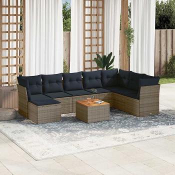 ARDEBO.de - 9-teiliges Gartensofa-Set mit Kissen, grau, Polyrattan